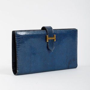 Hermes Vintage Bearn Blue Lizard Wallet